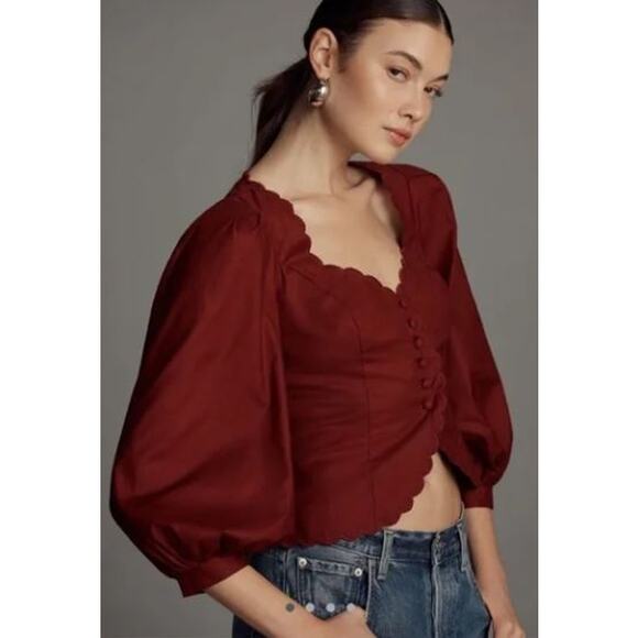 NEW Reformation Elianna Button-Up Blouse Top Cotton Burgundy Red Size 2 - Picture 11 of 15